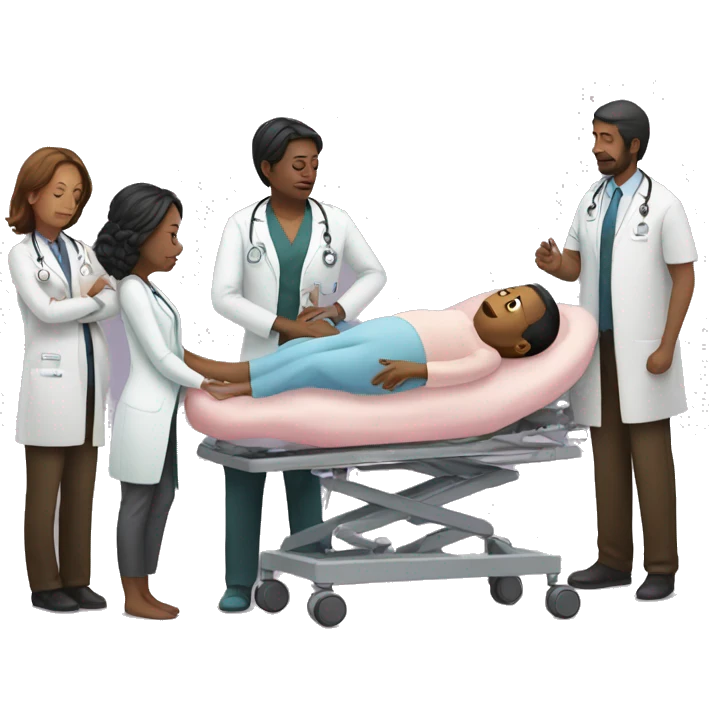 a woman gives birth and doctors stand nearby emoji