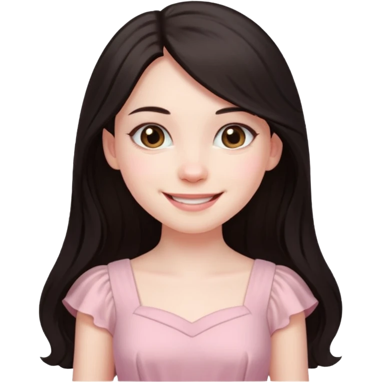 Девочка с длинными темными волосам в нежно розовом emoji