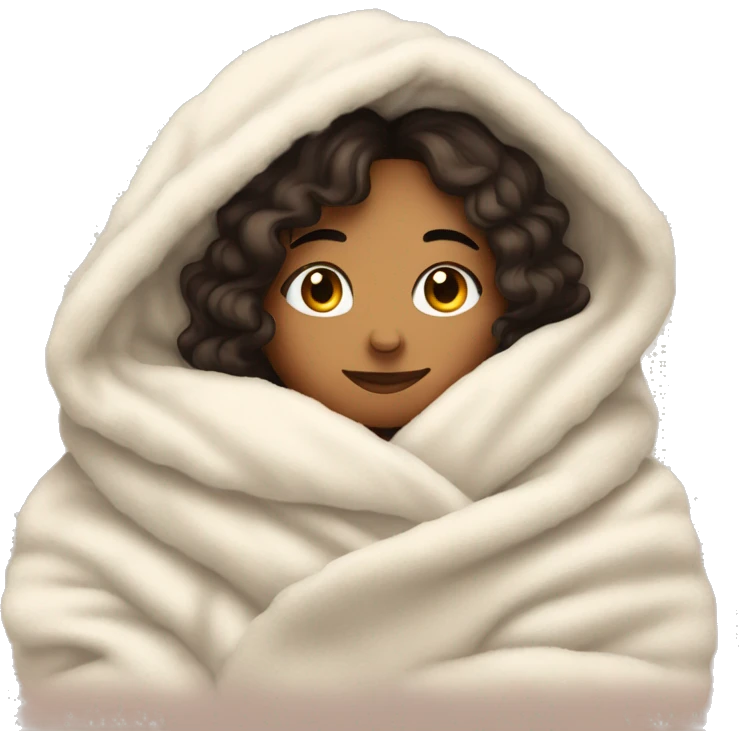 Latina girl snuggling in fluffy blanket emoji