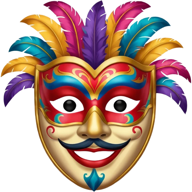 A man with a painted carnival mask, vibrant colors and confident expression. emoji