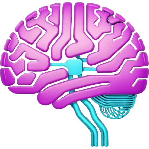 futuristic minimalistic glowing brain circuit icon, neon purple and cyan energy lines, dark background, tech AI design, 1:1 aspect ratio, no face emoji