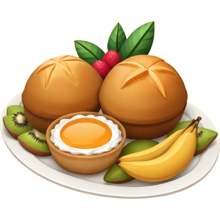 Crie uma bandeja de frutas e salgados coxinha e pão emoji