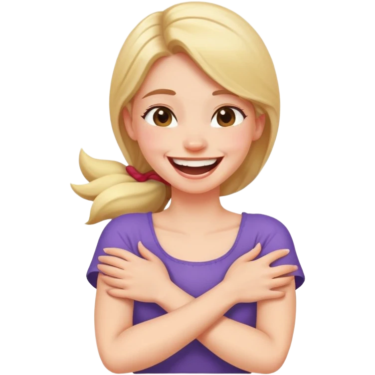 Girl arms crossed laughing holding her neck . emoji