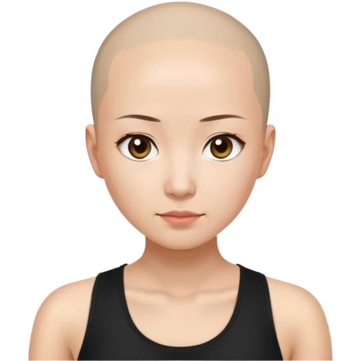 Asian woman with receding hairline, bald near the top of her head, longer hair on the sides of her head, wearing a black tank top emoji