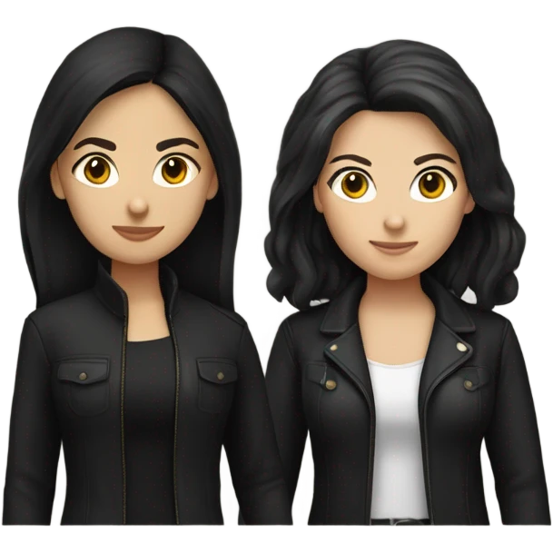two caucassian woman with black jackets. One has black hair the other one has brown hair and is slightly shorter then the woman with black hair emoji
