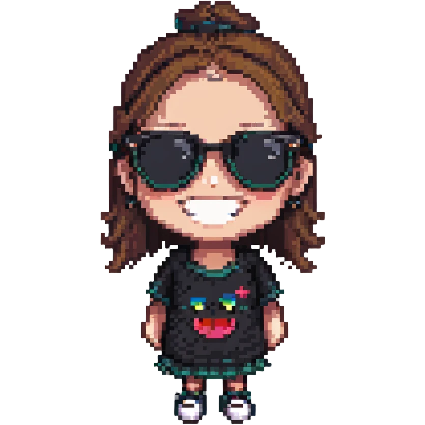 girl with a big cute smile and sunglasses emoji