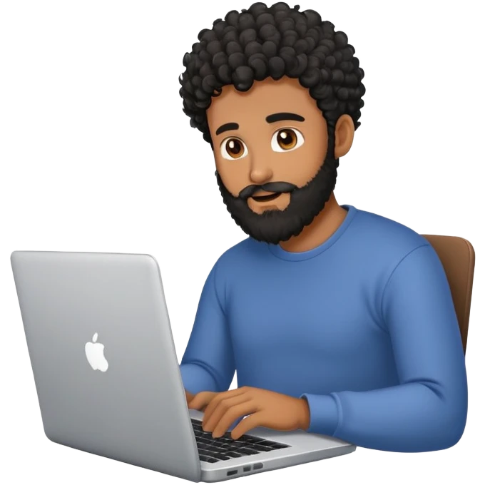 Brown skinned guy with beard and curly back hair with a laptop emoji