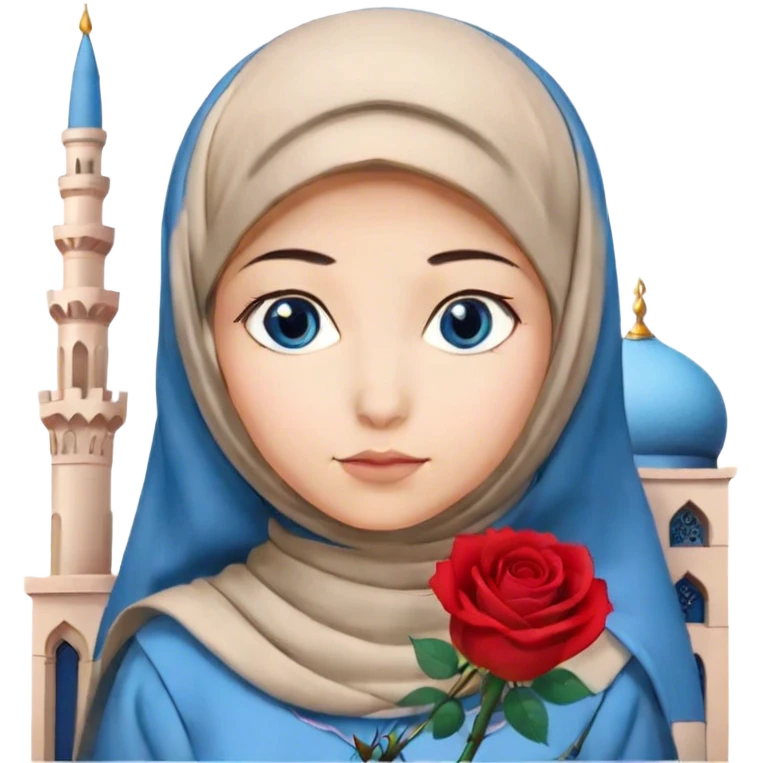 Turkish beautiful finish Konya girl blue eyes with hijab and rose dress on mosque emoji