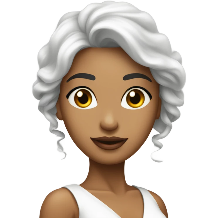 mulher morena em pe com vestido colado branco emoji