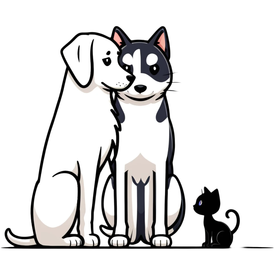 Tall dog small cat looking at each other emoji
