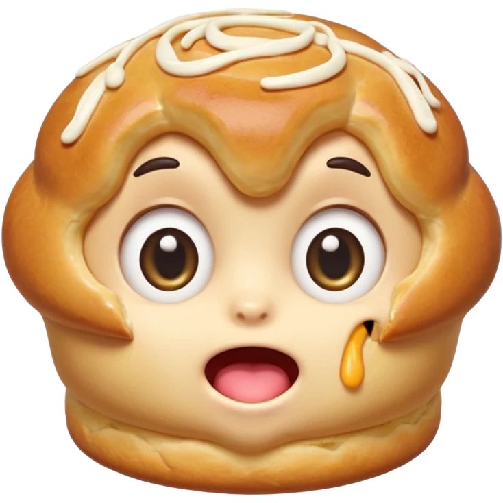 Funny cartoon mini  chochklet pastry, slightly messy and squished, big round eyes, wide open mouth, playful surprised expression, text above: "ПАСТИЧКА", chibi style, Twitch emoji style, transparent background, colorful

 emoji