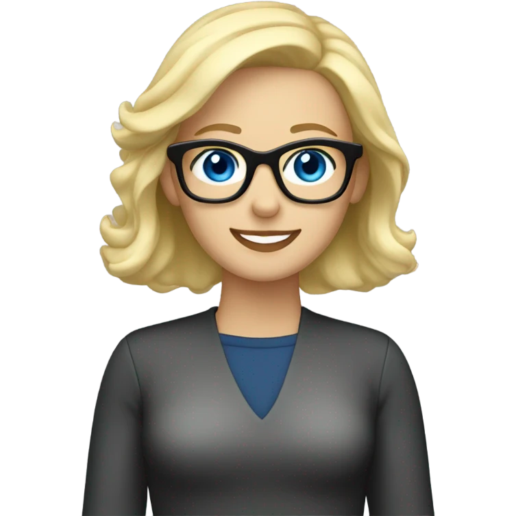 Blonde Caucasian woman blue eyes and black glasses waving emoji