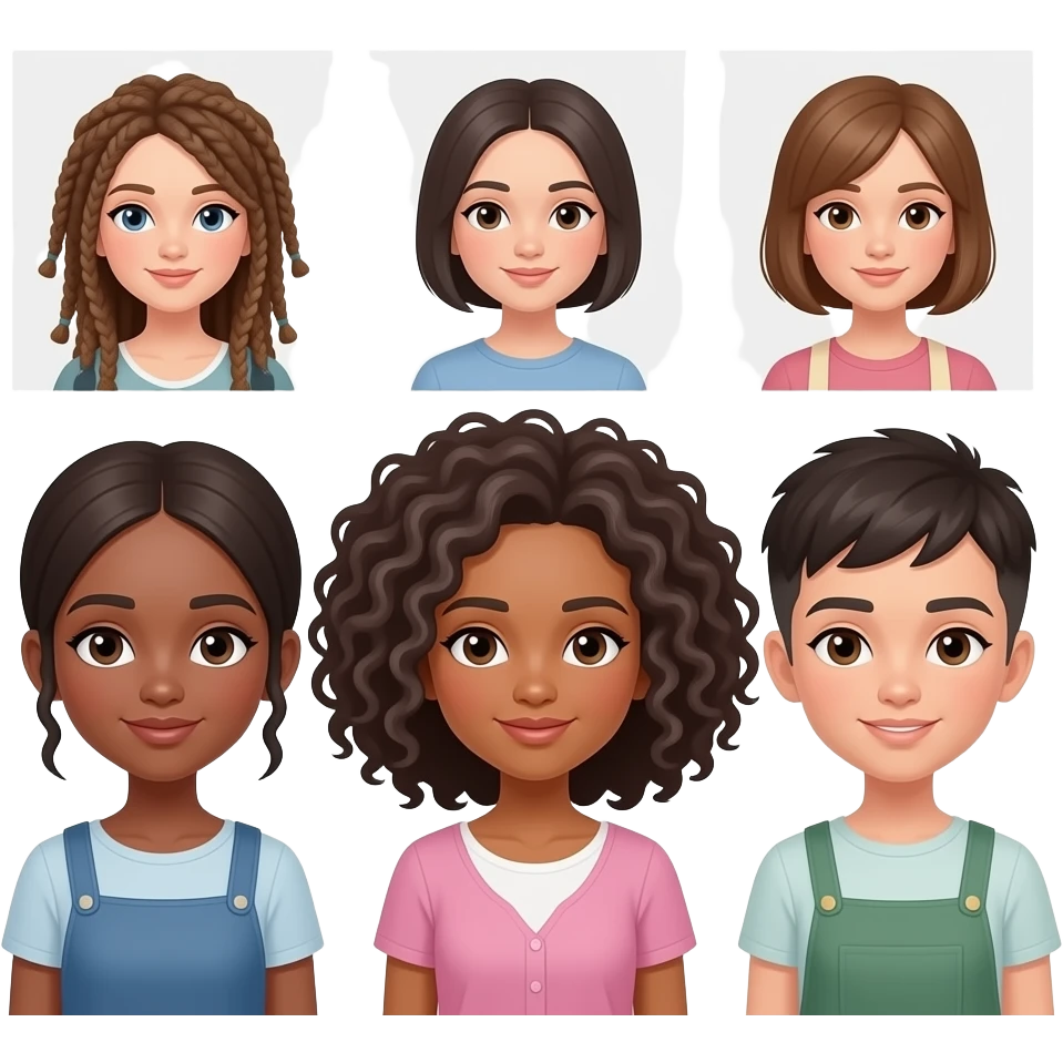 3 sisters. One with locs, other with curly hair and one with pixie cut emoji