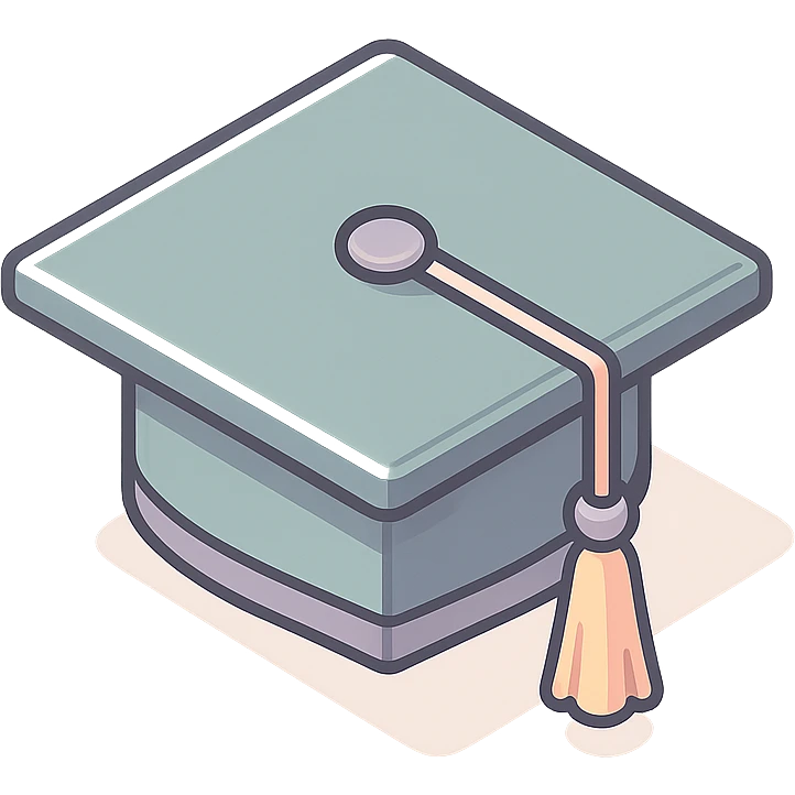 academic graduation cap square with tassel, 2D isometric style, sharper angles, high detail, pronounced shadows and highlights, clean lines, minimalist eastern accent, pastel palette #98B5BC, #B5B3C1, #C9A3C9, #E4C0CA, #F7DCD1, #F7C0AA, transparent background emoji