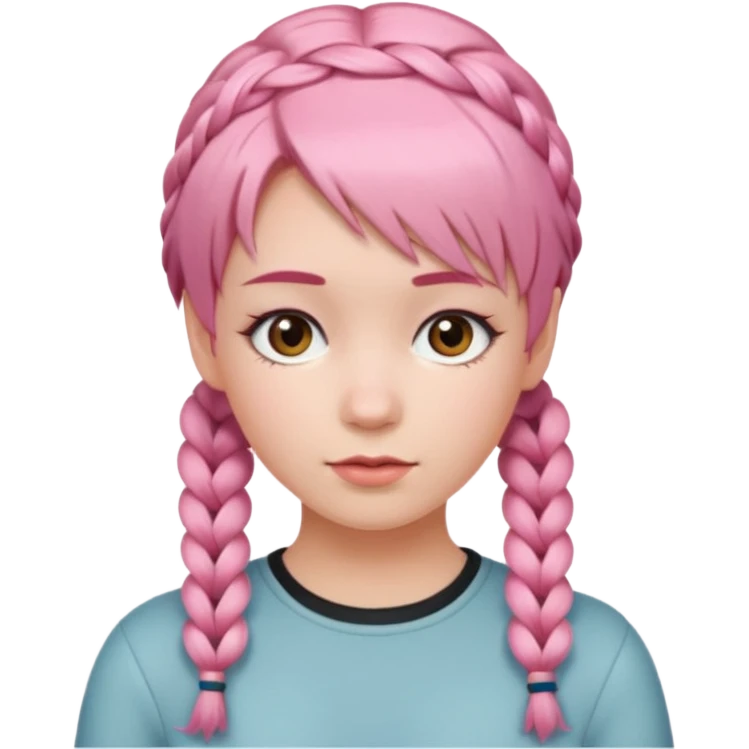 Young woman, short pink hair styled in two braids emoji