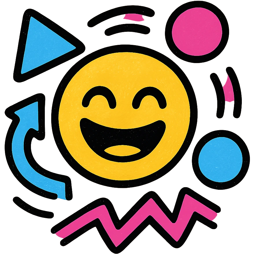 motion graphics emoji, geometric shapes in motion, gradient colors, lively and creative emoji