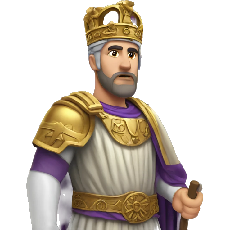 Byzantine emperor holding the purple Byzantine flag and behind him one of the Byzantine building emoji