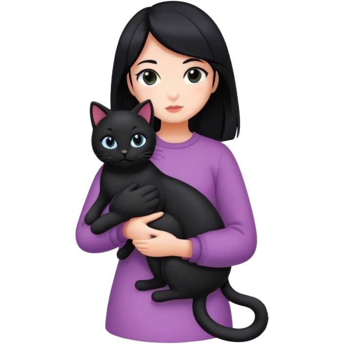 girl with black hair carrying black cat emoji