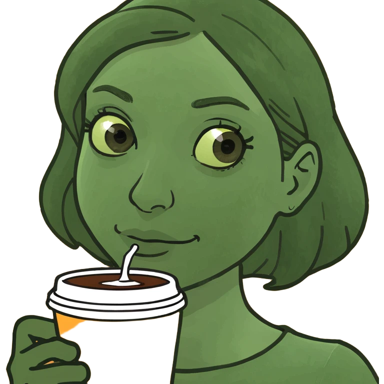 Una chica productiva con un cafe emoji