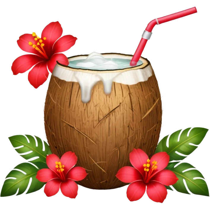 coconut drink with red flowers emoji