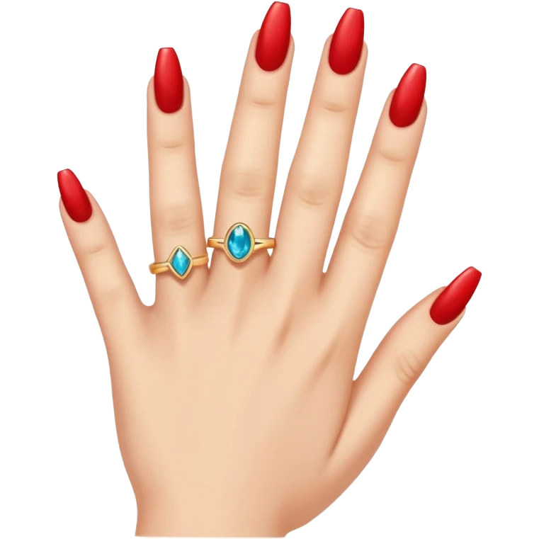 woman's hand showing engagement ring, long nails, emoji style emoji