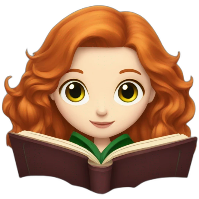 Pale skinned gryffindor Redhead with green eyes reading a book emoji