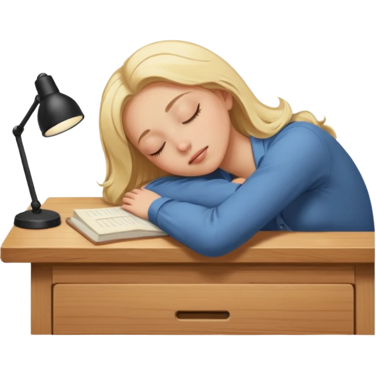 Blonde girl asleep at desk emoji