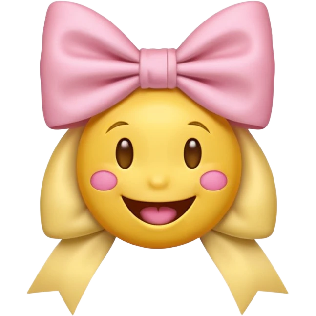 classic yellow laughing emoji with a very pretty pale pale pink bow emoji