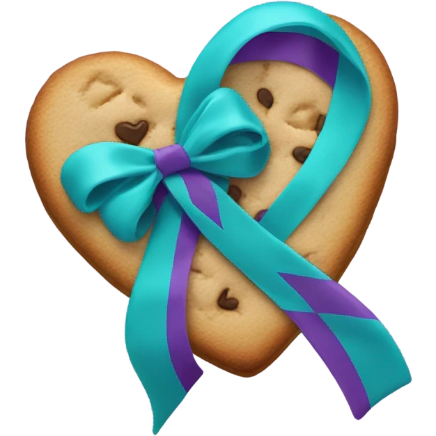 Cookie heart with teal purple awareness ribbon emoji