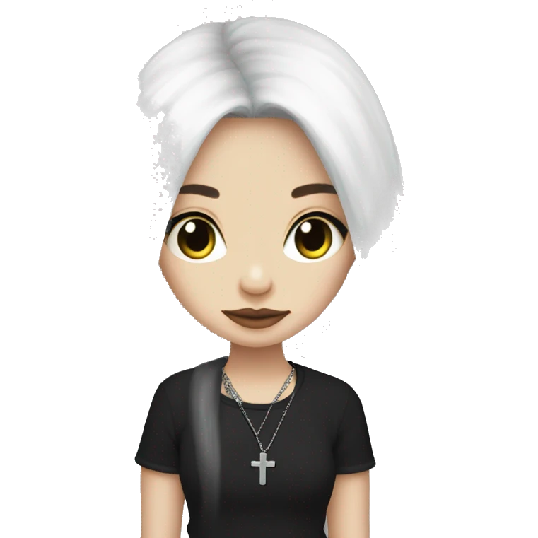 white long hair brunette girl black shirt goth cross necklace emoji