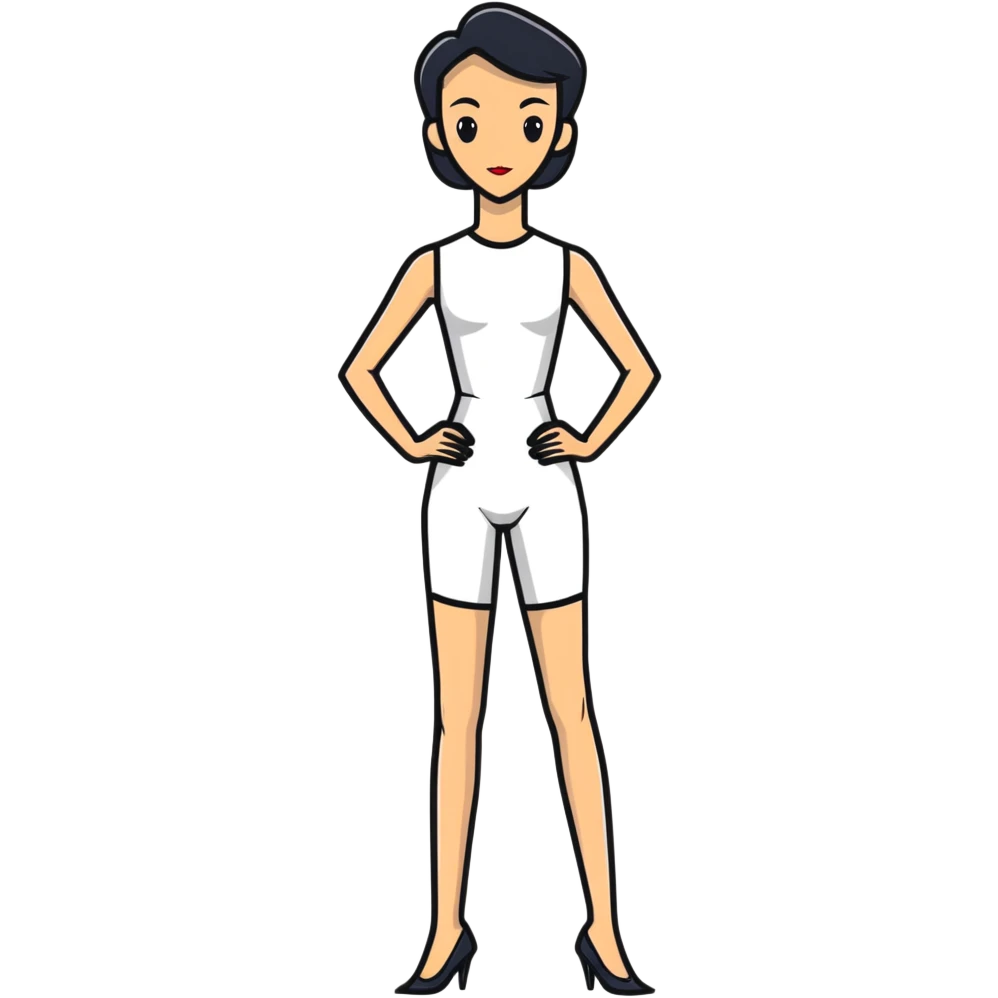 Tall slender woman with elongated arms and legs, sharp angular facial features with high cheekbones and defined jawline emoji