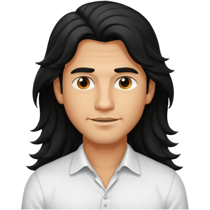 Männlich, lange gewellte schwarze Haare, Hautfarbe stark gebräunt emoji