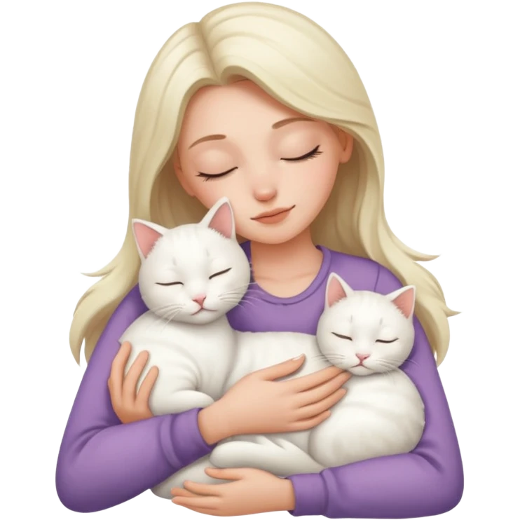 White kitty sleeping on brunette white girl's lap emoji