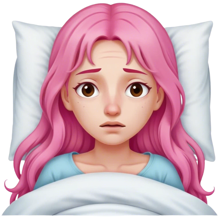 Young Woman with long pink hair In bed with sinus pain  emoji