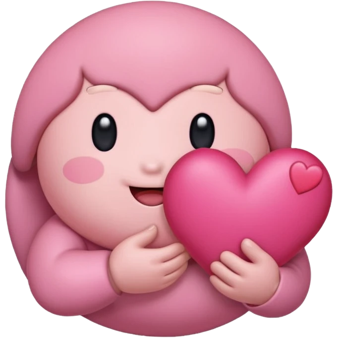 create a chibi sticker of Kirby smiling with a heart in his hands emoji