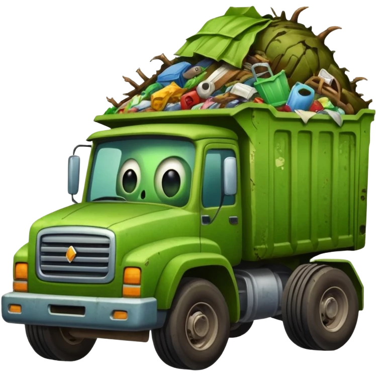 A garbage monster with a car and truck and tractor and garbage and junk inside emoji