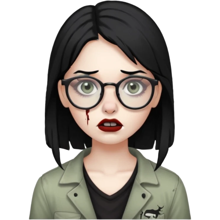 girl zombie with black hair nose piercing with glasses emoji