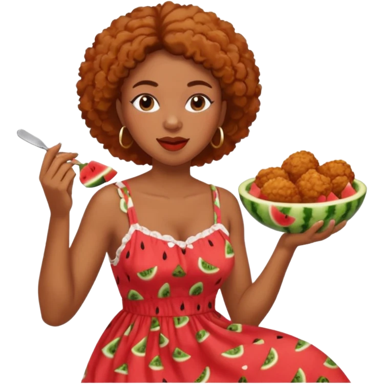 A black woman eating fried chicken and watermelon emoji
