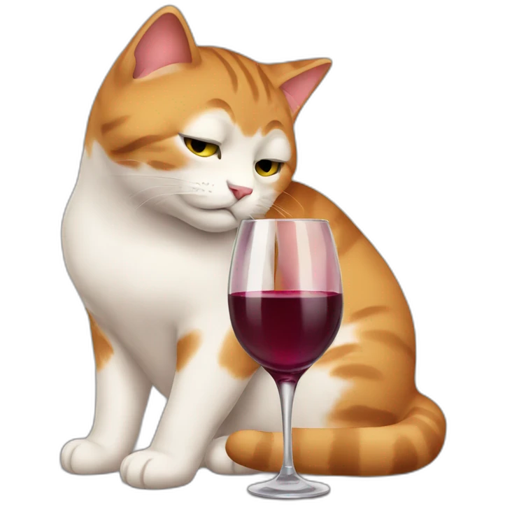 Exhausted cat with wine emoji