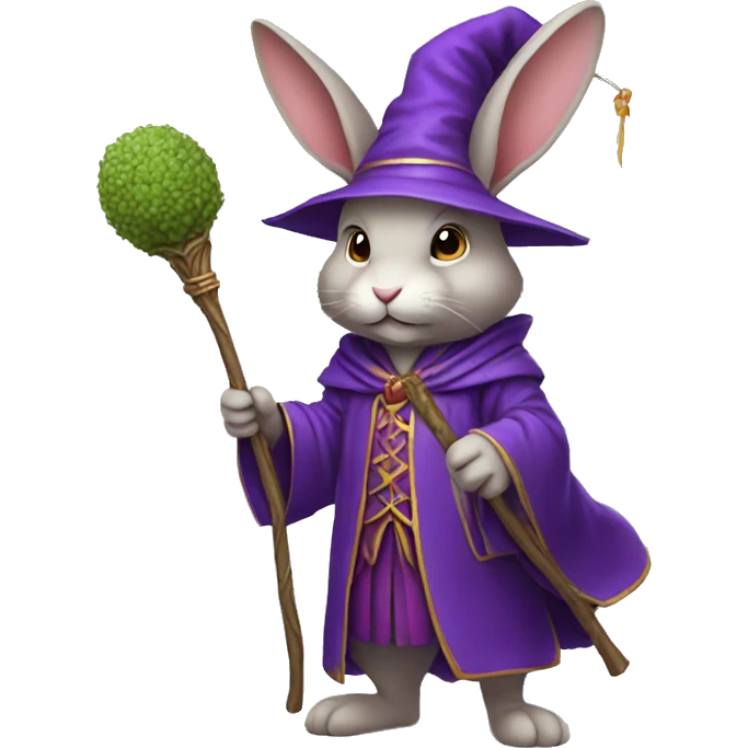 rabbit wizard purple clothes holding a carot staff emoji