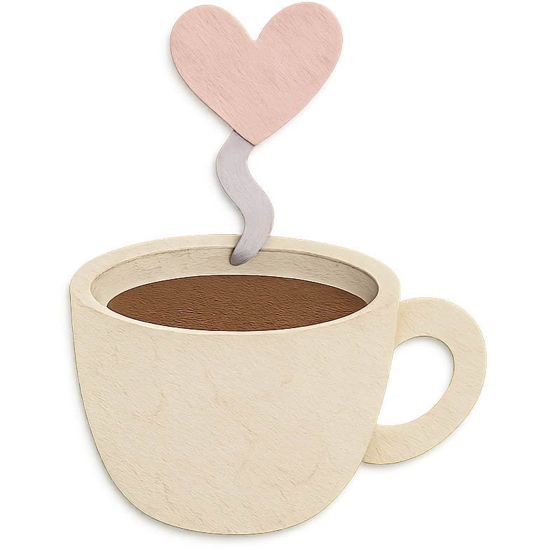coffee cup with cute heart-shaped steam, soft pastel hand-drawn style emoji
