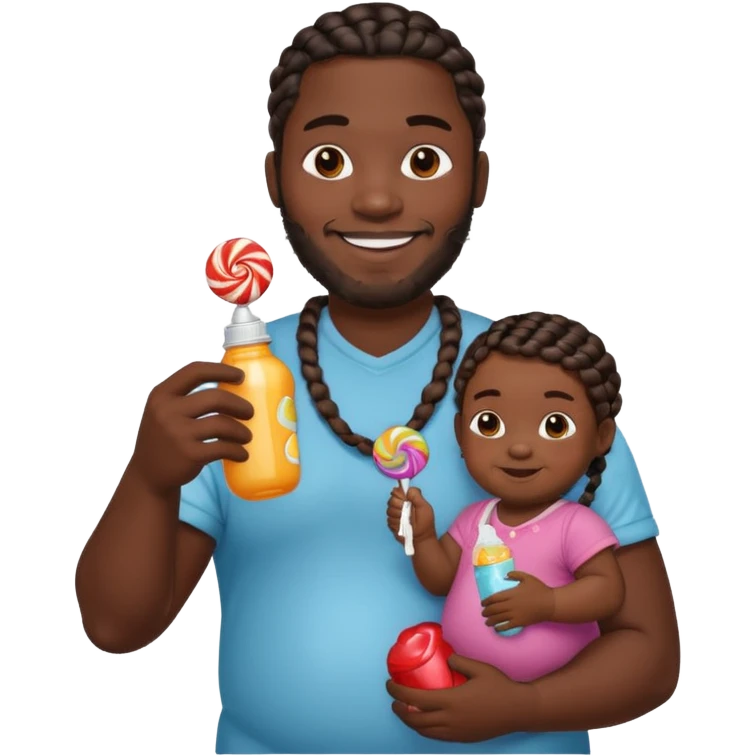 Big black man with braids hold a  baby bottle and a lollipop emoji