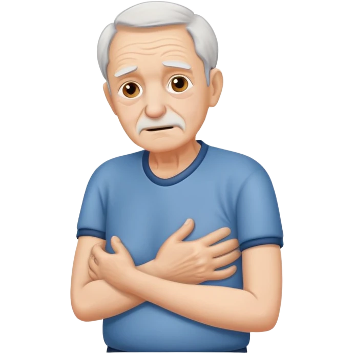elderly man with a pained expression, holding his lower back with one hand emoji