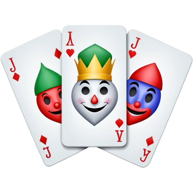 bunch of 3 poker cards, with crazy colorful jolly jokers inside, inversed face emoji