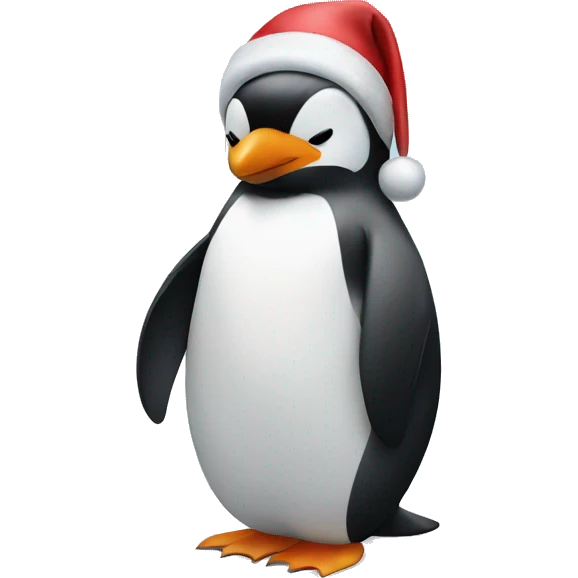 penguin in snow wearing christmas hat emoji