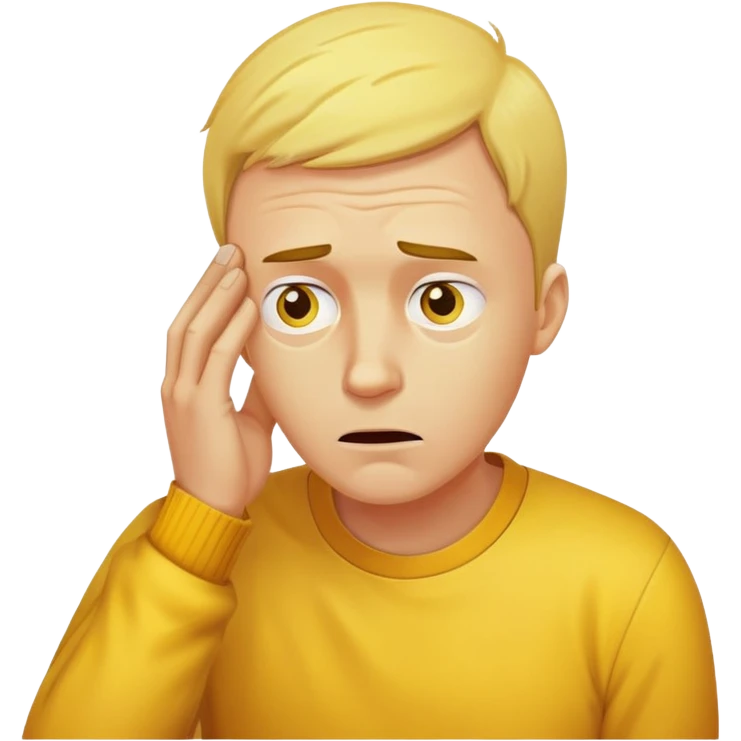 Yellow man that is anxious and looking at the ground with hand on his forehead  emoji