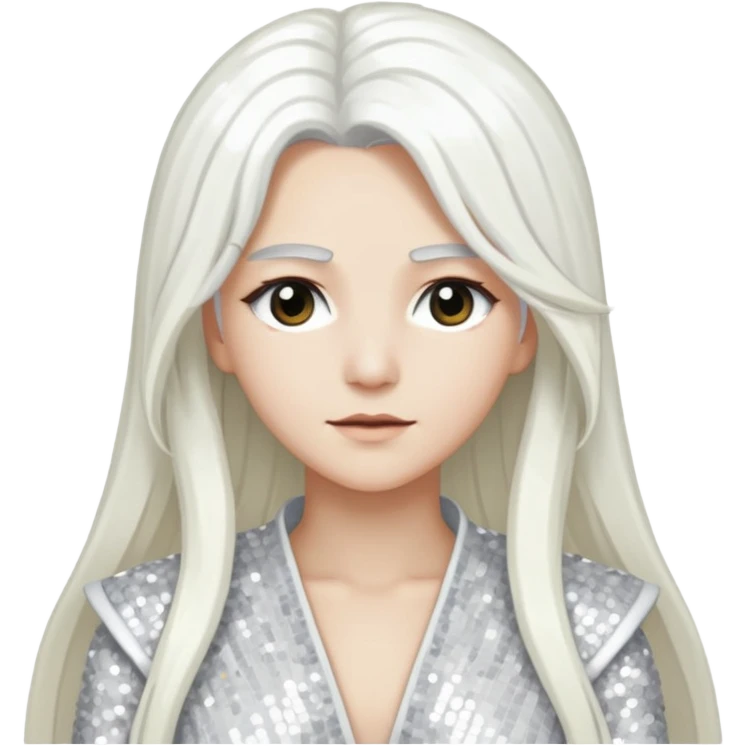Ouranos from Gods and Goddesses with long white hair, white sequin outfit emoji