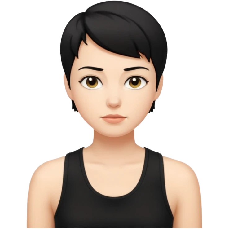 a white woman with short tomboy black hair wearing men's black tank top emoji