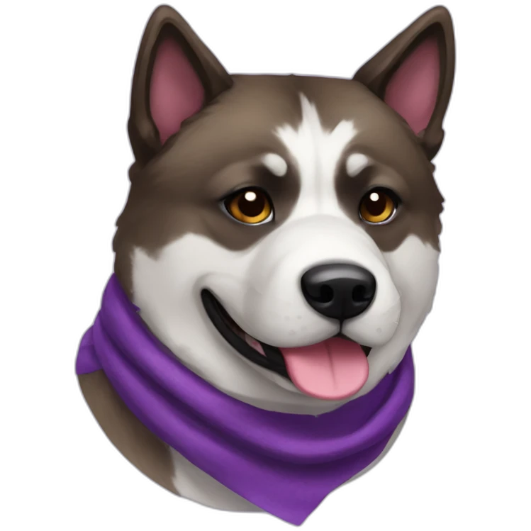 brindle akita with a purple scarf emoji