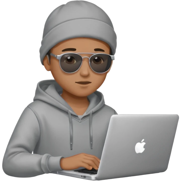 boy with sunglasses wearing a hoodie using a laptop emoji